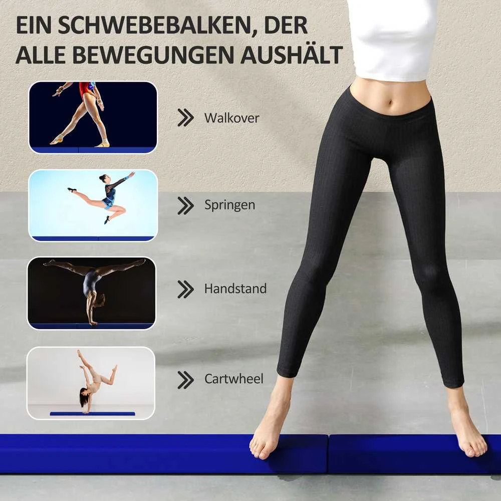 SPORTNOW 236 cm sulankstomas gimnastikos buomas, nešiojamas, neslystantis balansavimo buomas, skirtas gimnastikai ir pusiausvyros pratimams, iki 80 kg, vaikams nuo 3 metų, vidaus ir lauko naudojimui, mėlynas