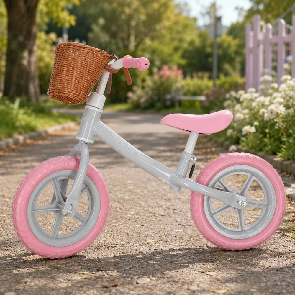 Balansinis dviratukas su krepšeliu ir EVA ratais, rožinis, 78 cm