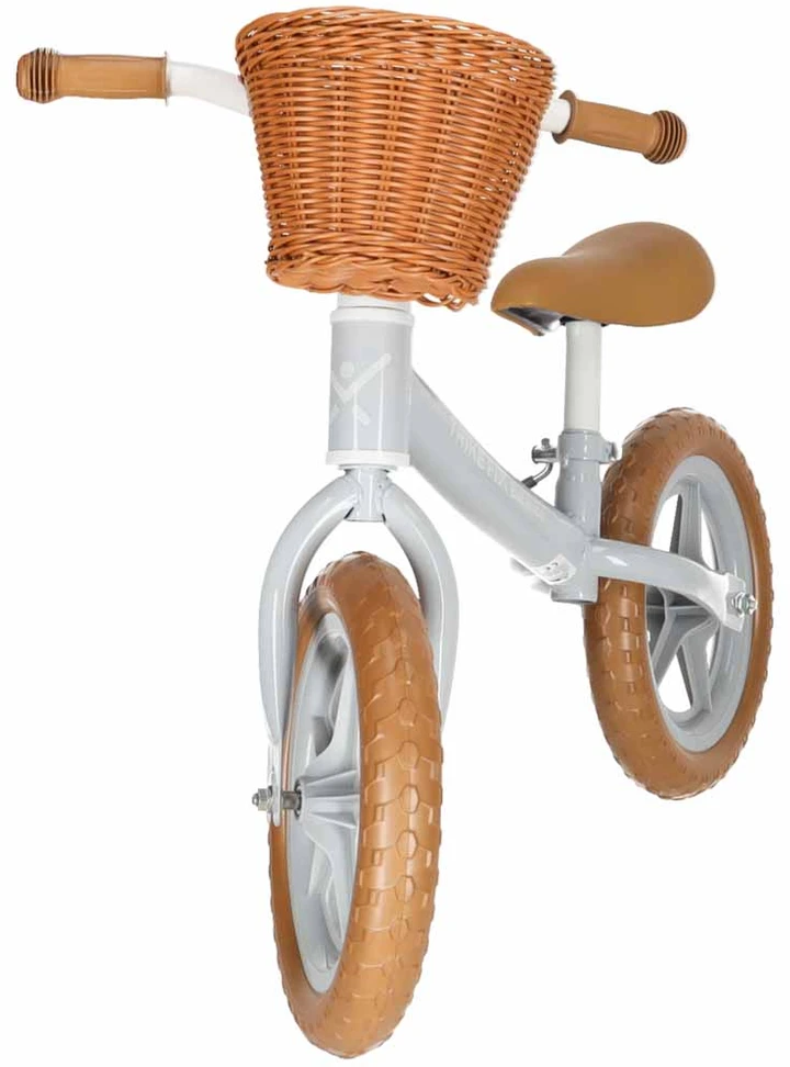 Balansinis dviratukas su krepšeliu ir reguliuojamu balneliu, rudas, 78 cm
