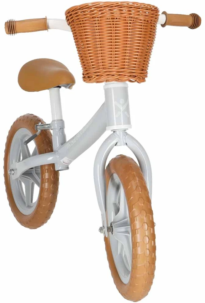 Balansinis dviratukas su krepšeliu ir reguliuojamu balneliu, rudas, 78 cm
