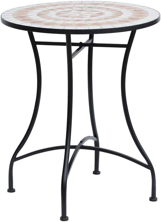 Outsunny sodo stalas, mozaikinis staliukas, balkono staliukas, šoninis staliukas, apvalus plieno ir keraminis staliukas, oranžinis ir baltas, Ø60 x A71 cm