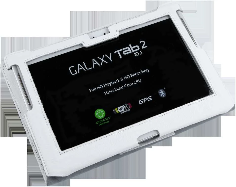 QUER Baltas dėklas, skirtas Samsung Galaxy Tab P5100 (natūrali oda)