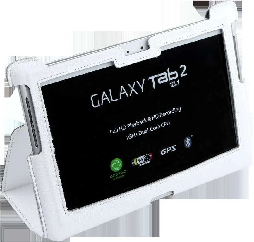 QUER Baltas dėklas, skirtas Samsung Galaxy Tab P5100 (natūrali oda)