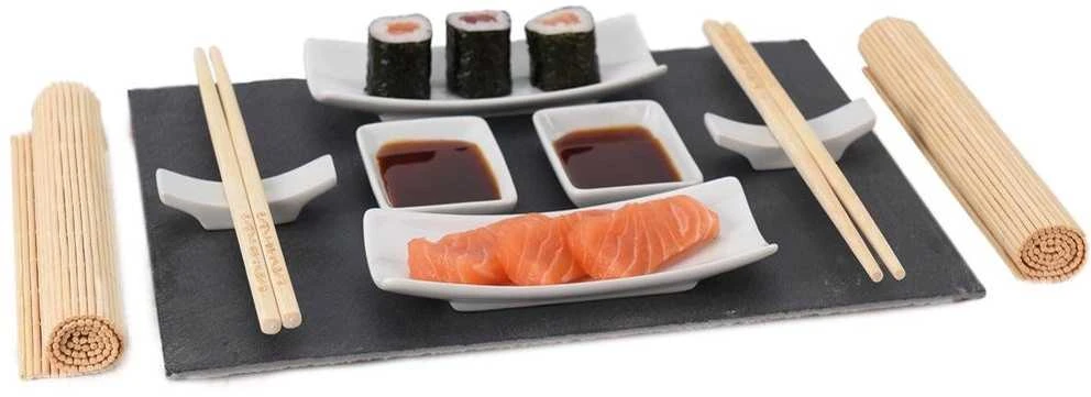Excellent Houseware Sushi rinkinys 13 vnt. porceliano, bambuko ir akmens