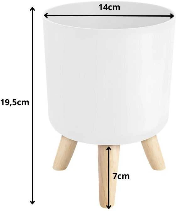 Baltas vazonas su medinėmis kojelėmis, 19,5 cm