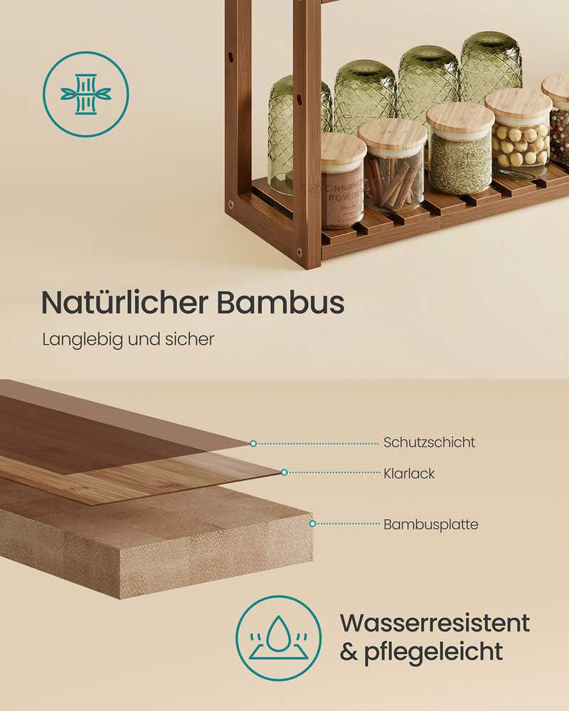 Songmics Bambukinė lentyna su 3 reguliuojamomis lentynomis 15x60x54 cm