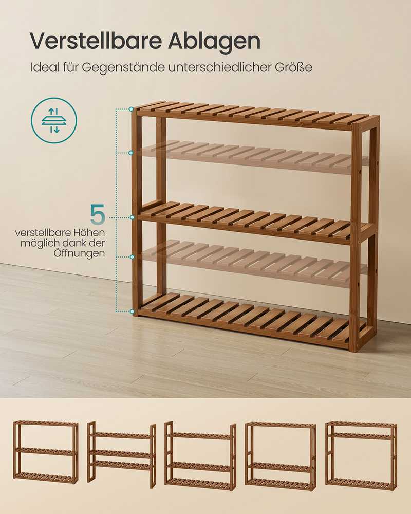 Songmics Bambukinė lentyna su 3 reguliuojamomis lentynomis 15x60x54 cm