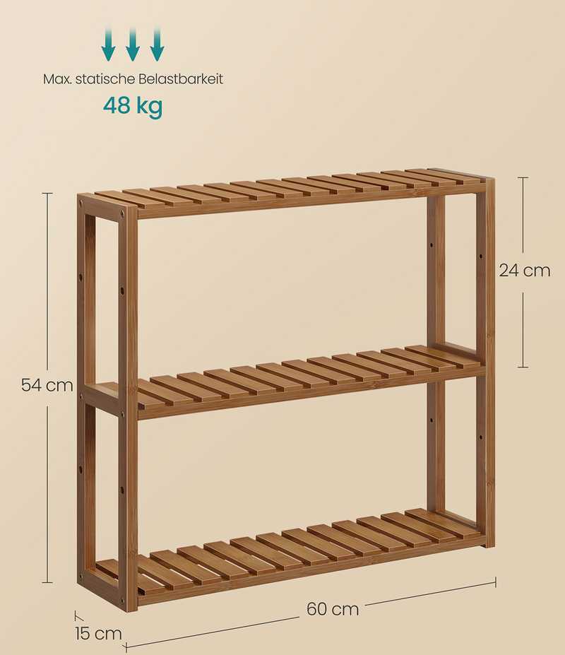 Songmics Bambukinė lentyna su 3 reguliuojamomis lentynomis 15x60x54 cm