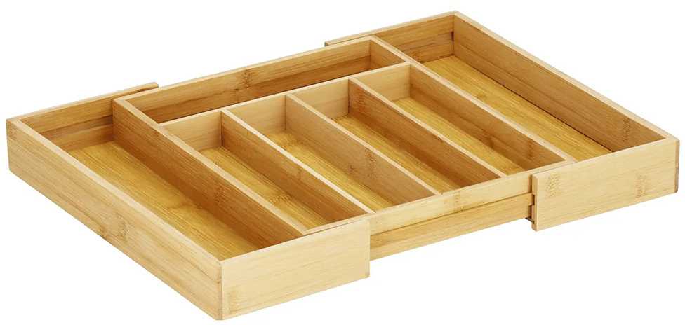 Bambukinis stalo įrankių dėklas su 7 skyreliais, 39 cm