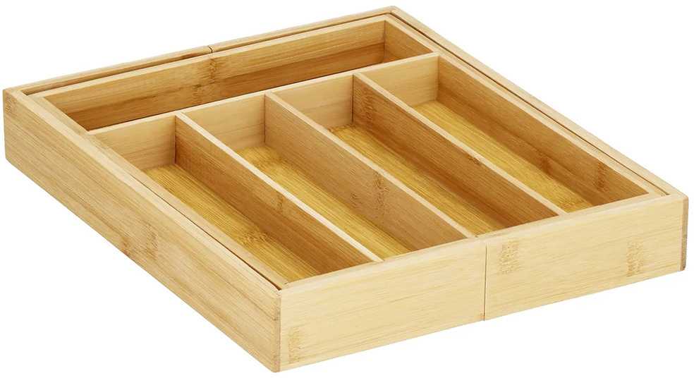 Bambukinis stalo įrankių dėklas su 7 skyreliais, 39 cm