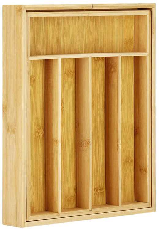 Bambukinis stalo įrankių dėklas su 7 skyreliais, 39 cm
