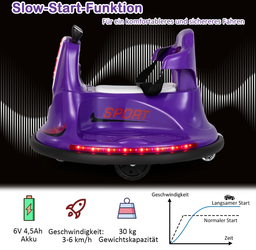 Bamperinis automobilis 6 V violetinis
