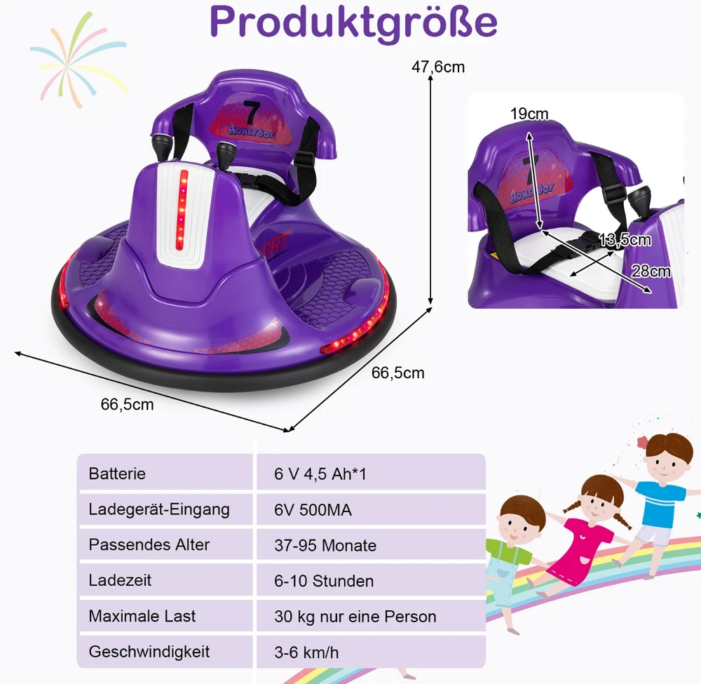 Bamperinis automobilis 6 V violetinis