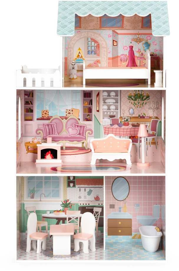 Didelis Barbie lėlių namas su baldų komplektu ECOTOYS