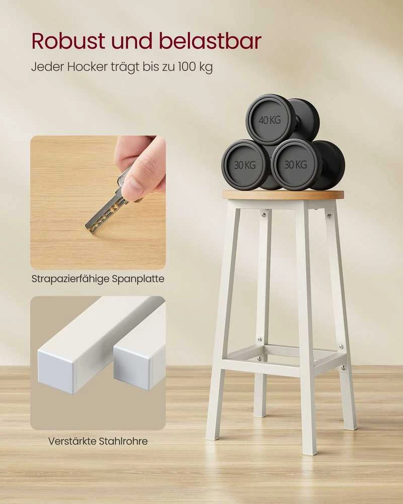 Songmics Barhocker 2er Set ebenholzschwarz-eichenbeige-baltas