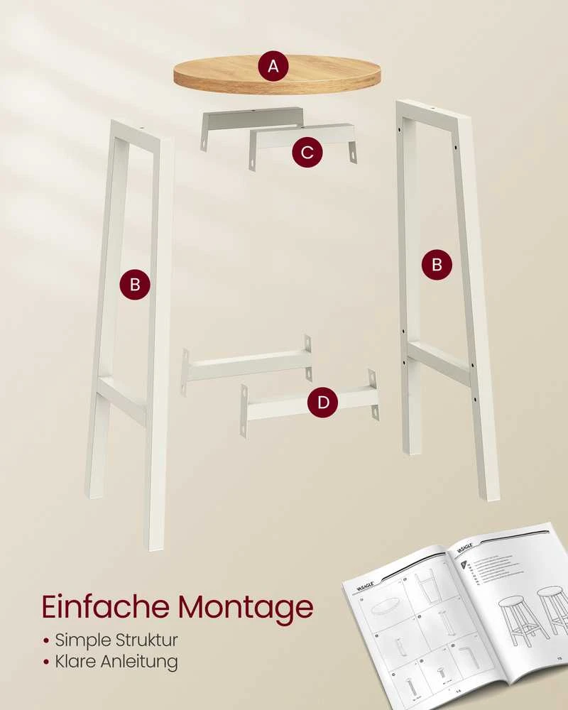 Songmics Barhocker 2er Set ebenholzschwarz-eichenbeige-baltas