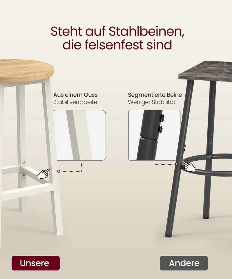 Songmics Barhocker 2er Set ebenholzschwarz-eichenbeige-baltas