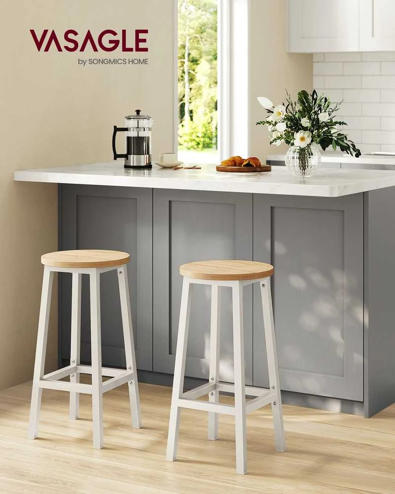 Songmics Barhocker 2er Set ebenholzschwarz-eichenbeige-baltas