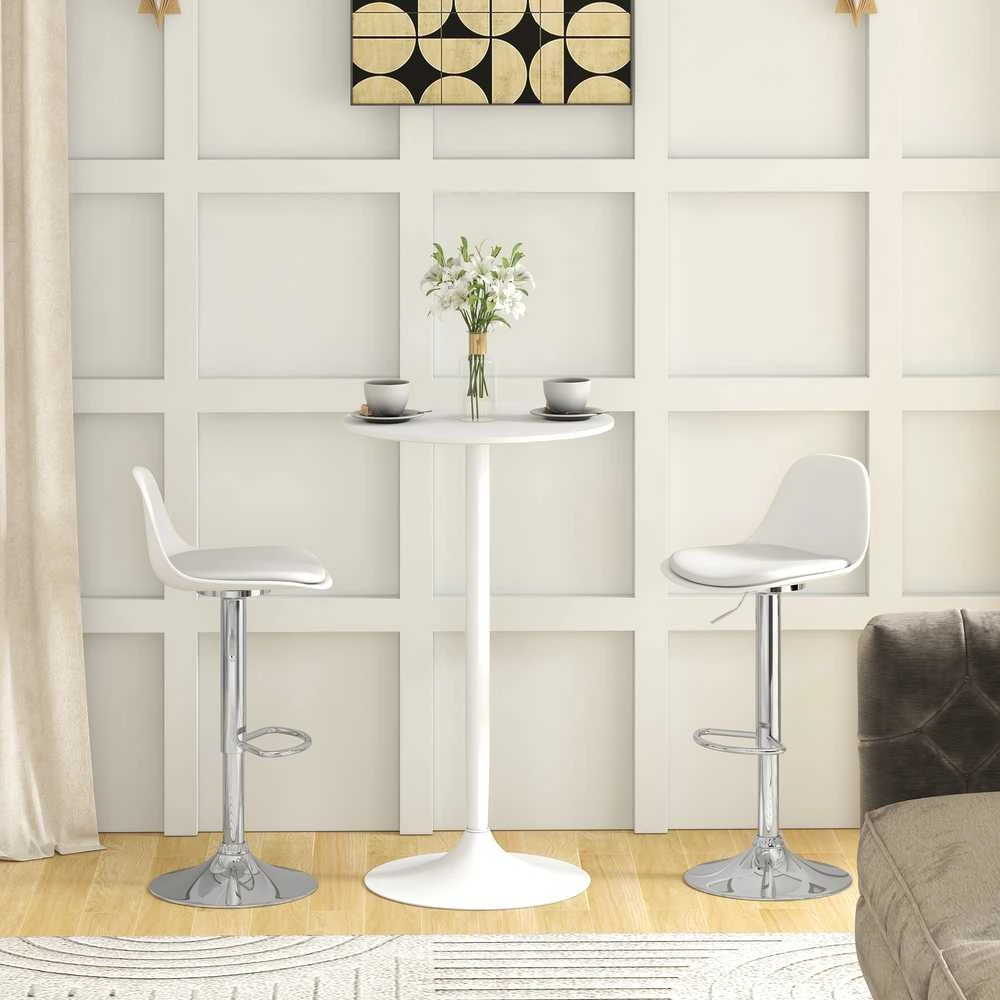 HOMCOM 2 baro kėdžių komplektas, su atlošu, modernaus dizaino, reguliuojamo aukščio, barui, balta spalva, dirbtinė oda, plienas, iki 120 kg, 40x42x82-104 cm