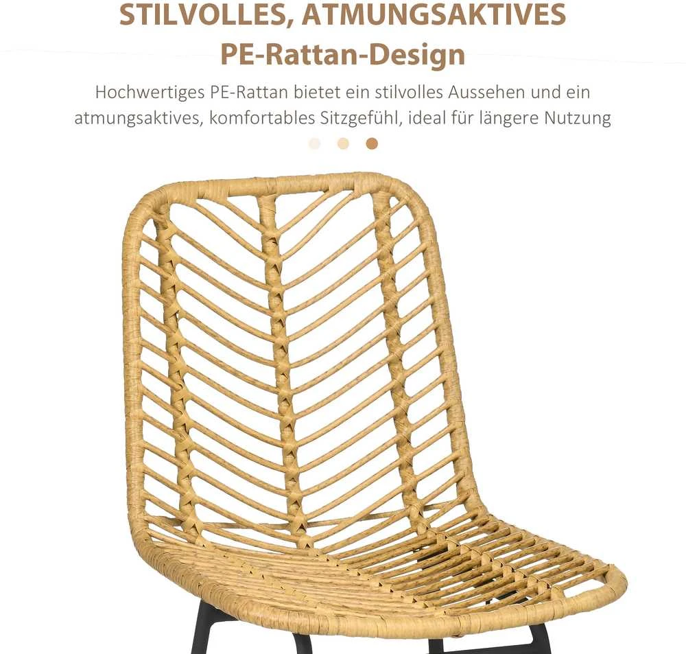 HOMCOM baro kėdės, 2 vnt., pintos išvaizdos baro kėdė, pusbario kėdė su atlošu, boho stiliaus virtuvės kėdė, baro kėdės, virtuvė, plienas, geltona