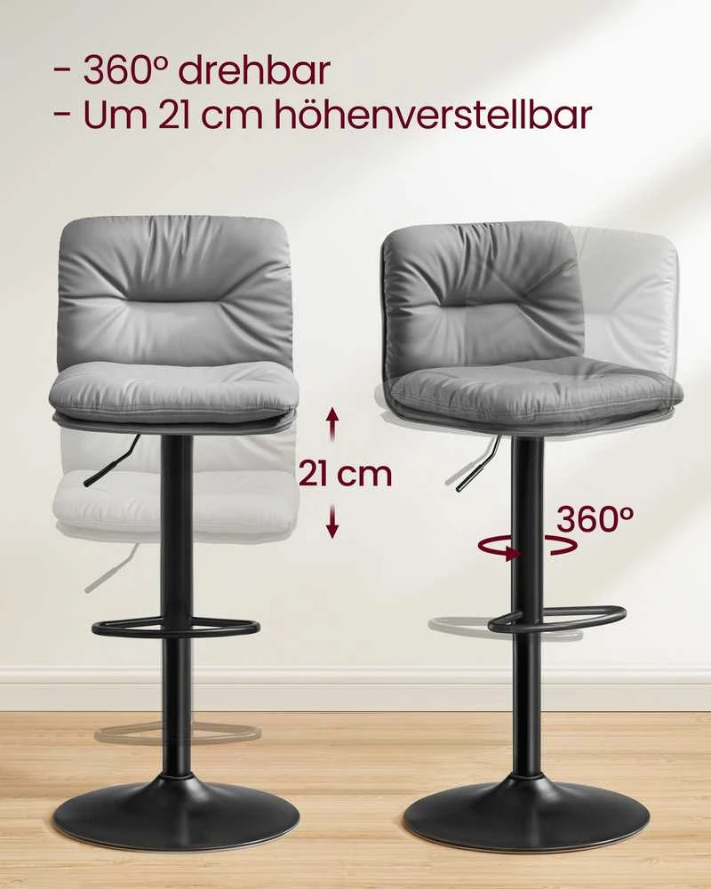 Songmics Vasagle 2 baro kėdės, pasukamos 360° kampu, pilkos spalvos