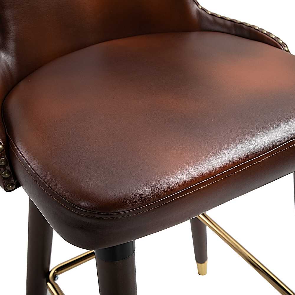 HOMCOM baro kėdžių rinkinys, 2 vnt., elegantiška baro kėdė su kojų atrama ir atlošu, bistro kėdė, valgomojo kėdė, PU oda, ruda, 52x53x101 cm