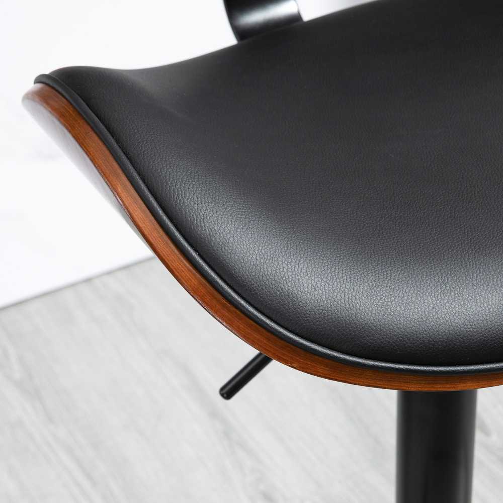 HOMCOM 2 dalių baro kėdžių komplektas, reguliuojamo aukščio virtuvinės kėdės, dirbtinės odos baro kėdė su kojų atrama, juoda, 53 x 52 x 92–112 cm