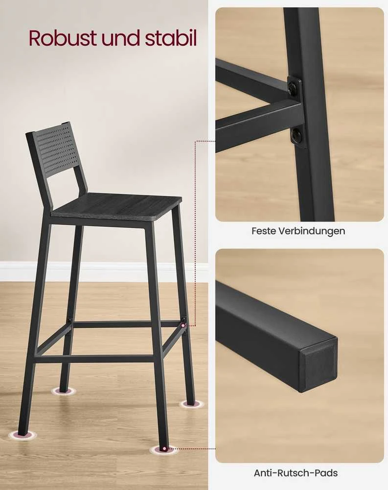 Songmics Vasagle Pramoninio dizaino 2 baro kėdžių rinkinys antracito ir juodos spalvos