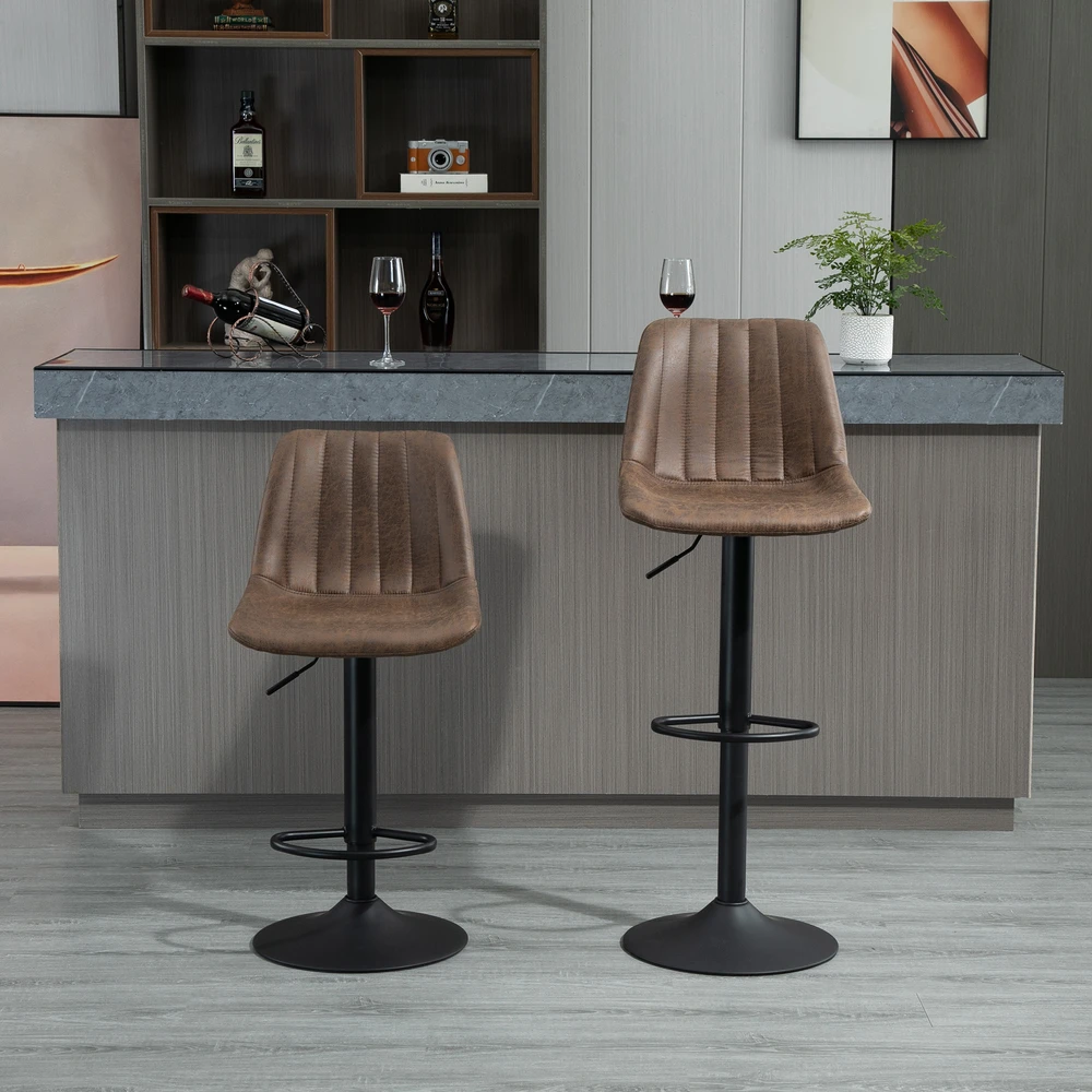 HOMCOM 2 dalių baro kėdžių rinkinys, reguliuojamo aukščio virtuvinės kėdės su kojų atrama, besisukančios, rudos spalvos, 43 x 46,5 x 89–110 cm
