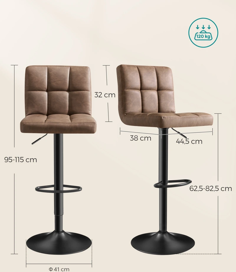 Songmics Baro kėdės su reguliuojamo aukščio sėdyne ir atlošu, riešutmedžio rudos, 43 × 44,5 × 95–115 cm, 2 vnt.