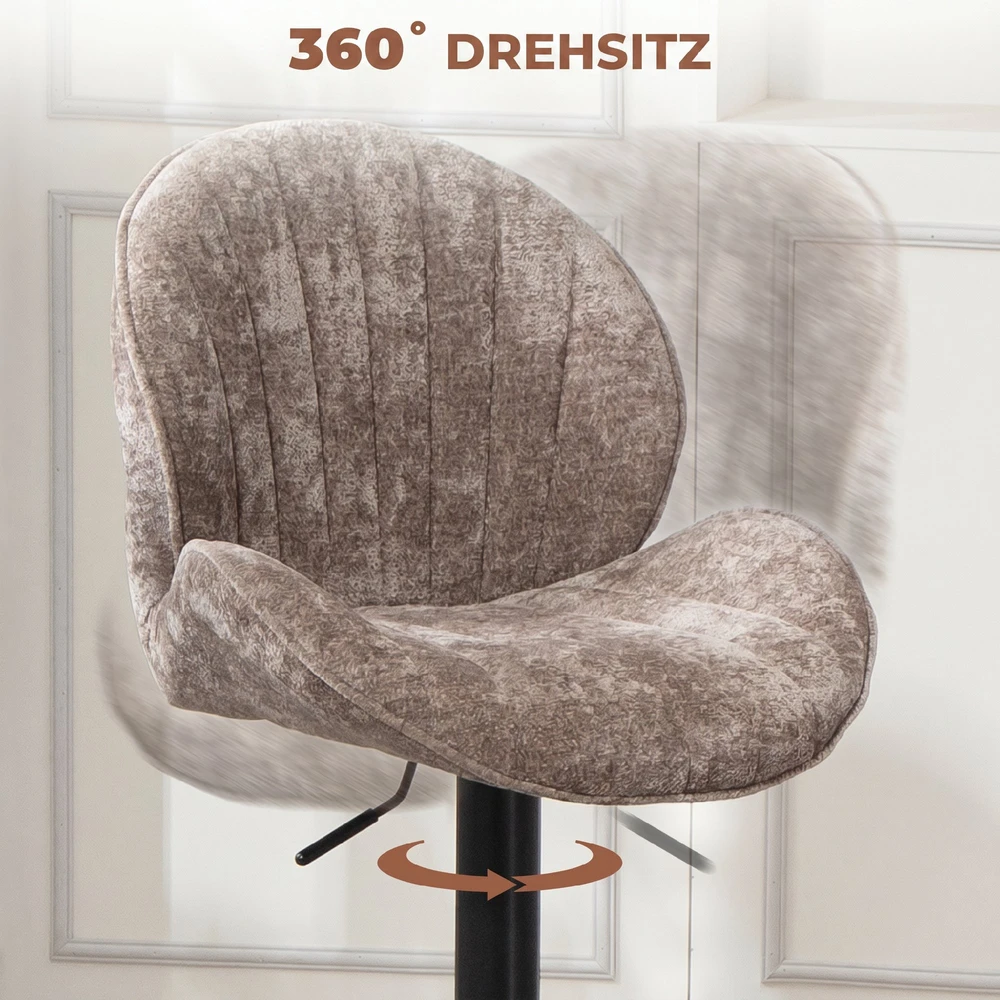Baro kėdės su reguliuojamu sėdynės aukščiu, 360° pasukamos, rudos ir juodos, 48 x 50 x 94–115 cm, 2 vnt.