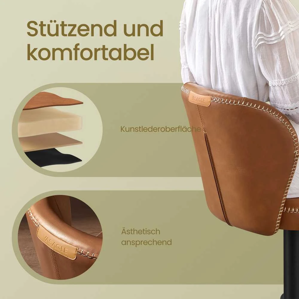 Songmics Vasagle Baro taburetės, 2 su pasukamu su atlošu, karamelės rudos spalvos
