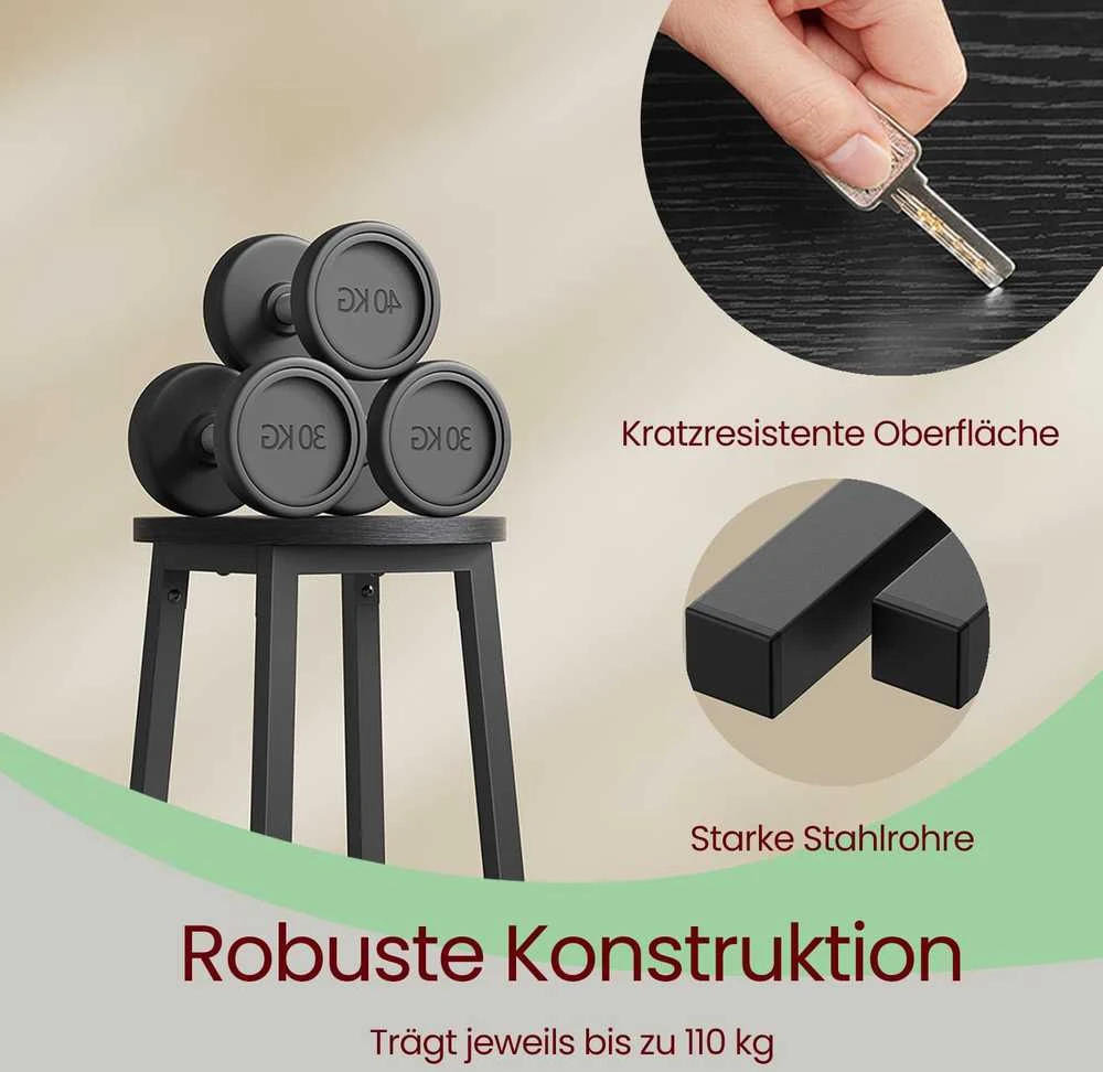 Songmics VASAGLE baro kėdės, 2 vnt. rinkinys, baro kėdės 65 cm aukščio, virtuvės kėdės su metaliniu rėmu