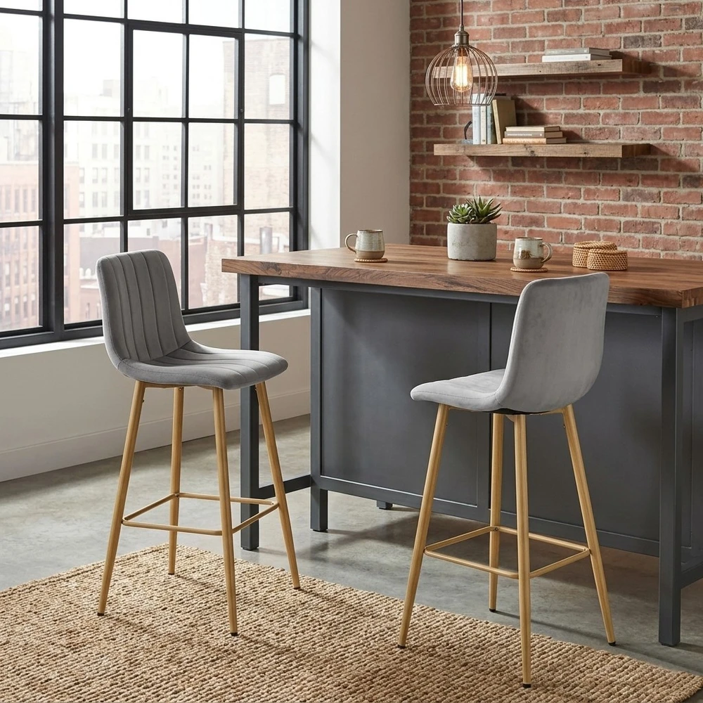 Leobert Baro kėdžių komplektas su profiliuotu atlošu, šviesiai pilkas, 43 × 49 × 102 cm, 2 vnt.