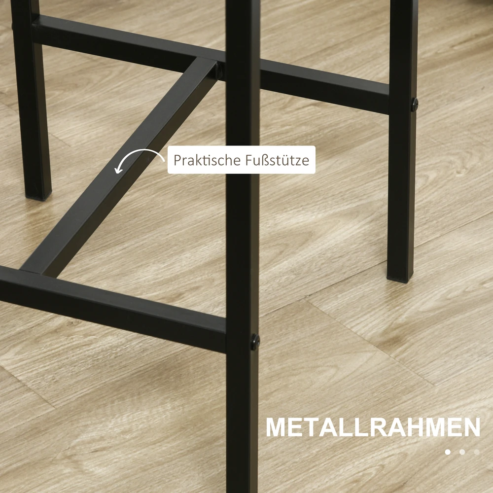 HOMCOM 3 dalių baro komplektas, baro stalas, 2 kėdės, MDF, metalinis rėmas, atsparus vandeniui, rudas