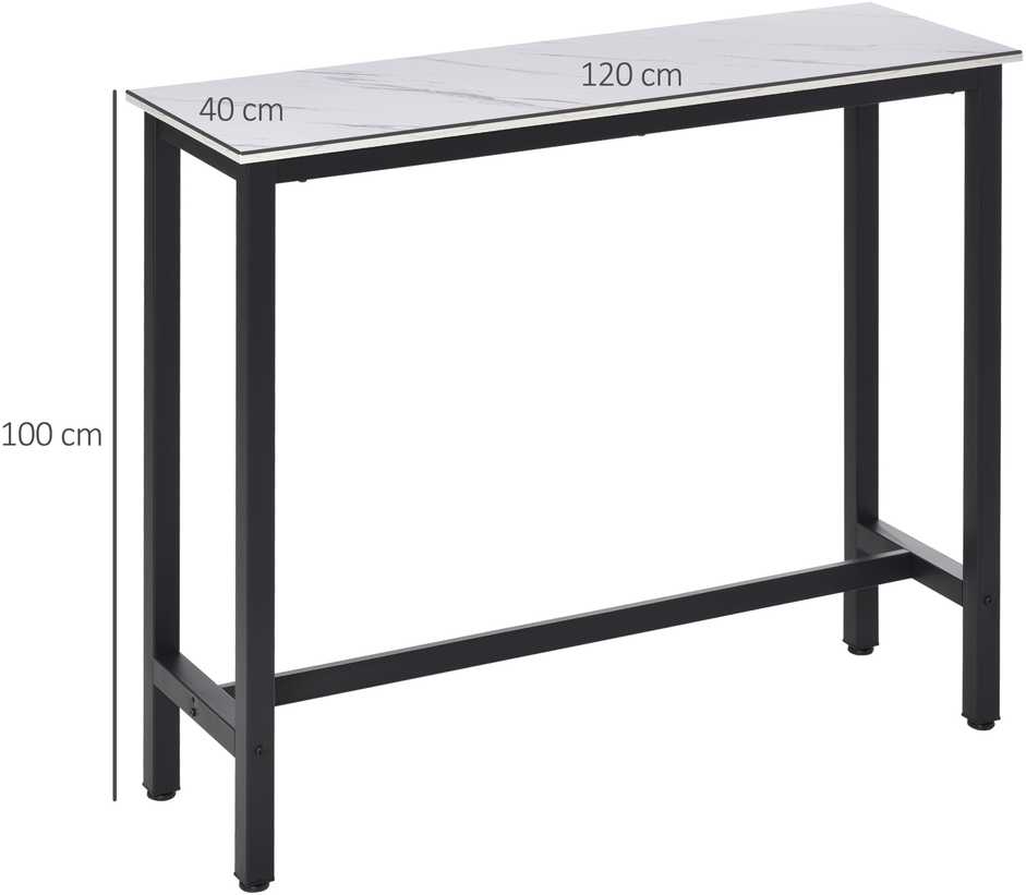 HOMCOM Baro stalas su marmuro išvaizda, virtuvinis stalas su reguliuojamomis kojomis, skirtas svetainei, valgomajam, plienas 120 x 40 x 100 cm Balta+juoda