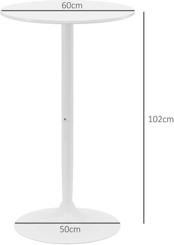 HOMCOM baro stalas, stovimas stalas, valgomojo stalas, apvalus baro stalas, virtuvės stalas svetainei, valgomajam, plienas, baltas, Ø60 x 102 cm