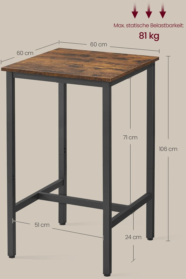 Songmics Baro stalas 60 x 60 x 106 cm