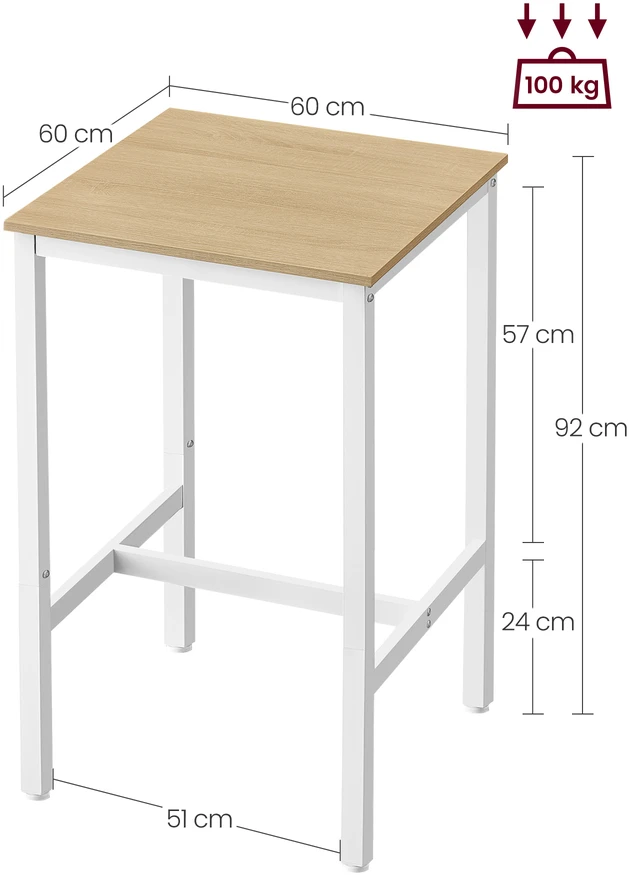 Songmics Vasagle Baro stalas su plieniniu rėmu 60 x 60 x 92 cm ąžuolinis smėlio spalvos stalas