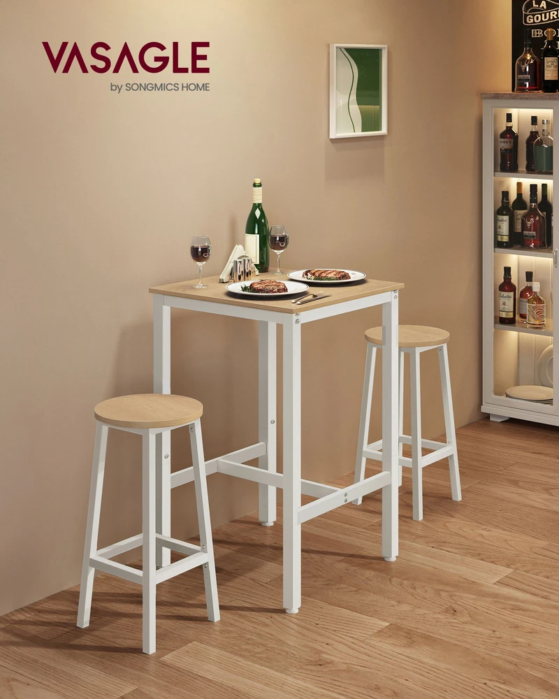 Songmics Vasagle Baro stalas su plieniniu rėmu 60 x 60 x 92 cm ąžuolinis smėlio spalvos stalas