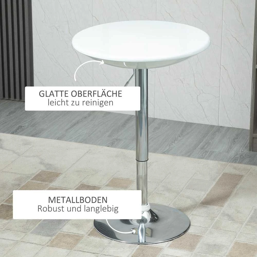 HOMCOM baro stalas, modernus valgomojo stalas, rašomasis stalas, reguliuojamo aukščio, metalas, ABS danga, baltas, Ø61 x 76-97 cm