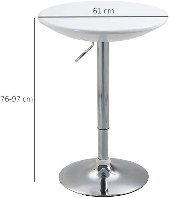 HOMCOM baro stalas, modernus valgomojo stalas, rašomasis stalas, reguliuojamo aukščio, metalas, ABS danga, baltas, Ø61 x 76-97 cm