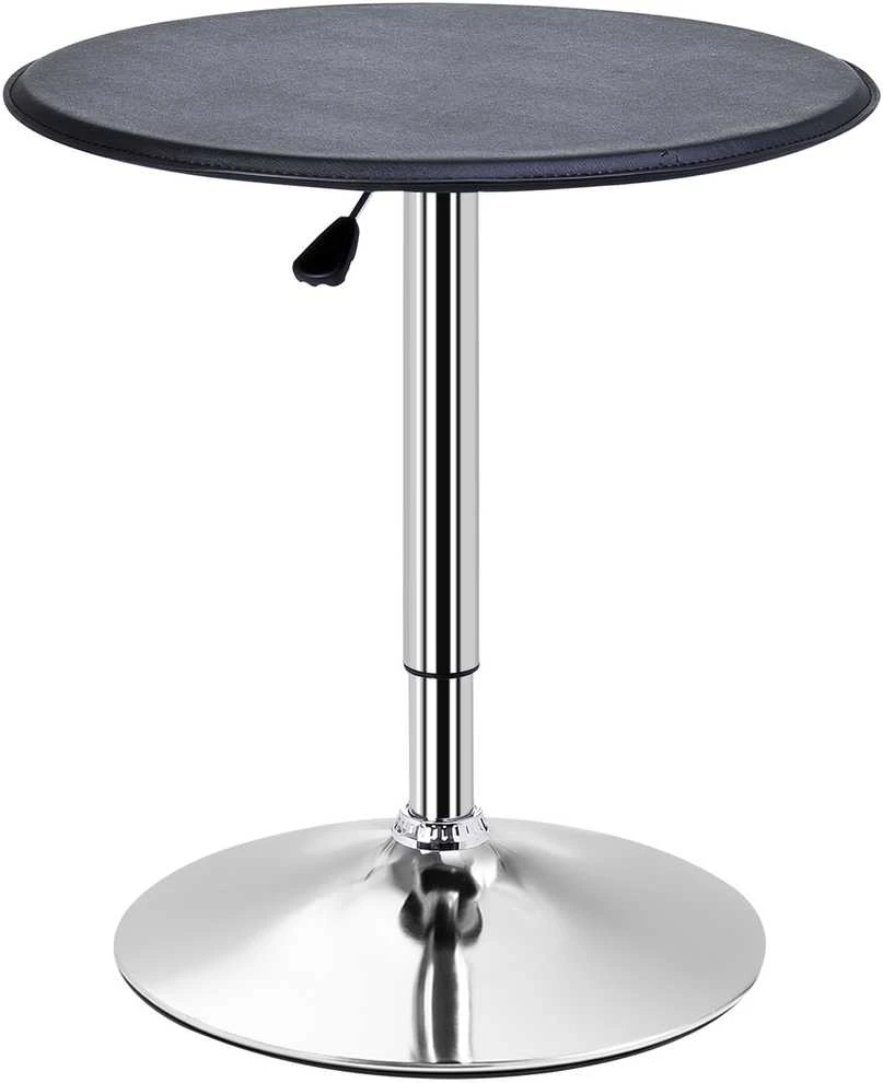 HOMCOM baro stalas, valgomojo stalas, stovimas stalas, virtuvinis stalas svetainei, valgomajam, chromuotas plienas, dirbtinė oda, juodas, Ø63 x 67-93 cm