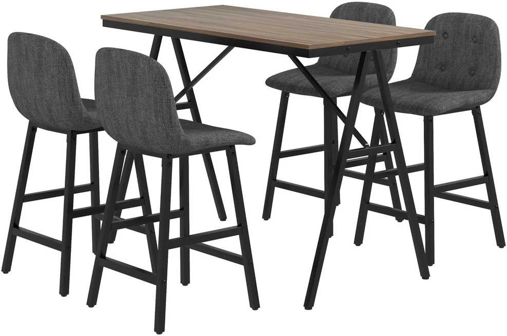 HOMCOM baro stalo ir kėdžių komplektas, 5 dalių valgomojo komplektas, virtuvinis stalas, bistro stalas su 4 kėdėmis, baro stalo komplektas virtuvei, svetainei, plienas, tamsiai pilkas, 120 x 60 x 91 cm