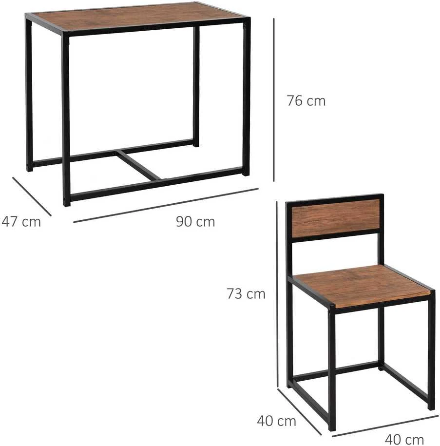 Homcom Valgomojo komplektas, virtuvinis stalas su 2 kėdėmis, valgomojo stalo komplektas, valgomojo grupė, metalinis, natūralus