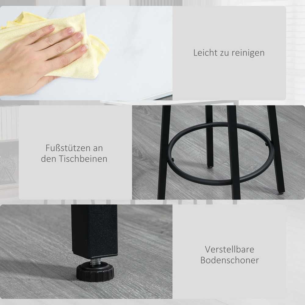 HOMCOM baro stalo ir kėdžių komplektas, 3 dalių baro komplektas, valgomasis stalas su 2 baro kėdėmis, valgomojo komplektas, baro stalas, virtuvės stalas, plienas, baltas, juodas
