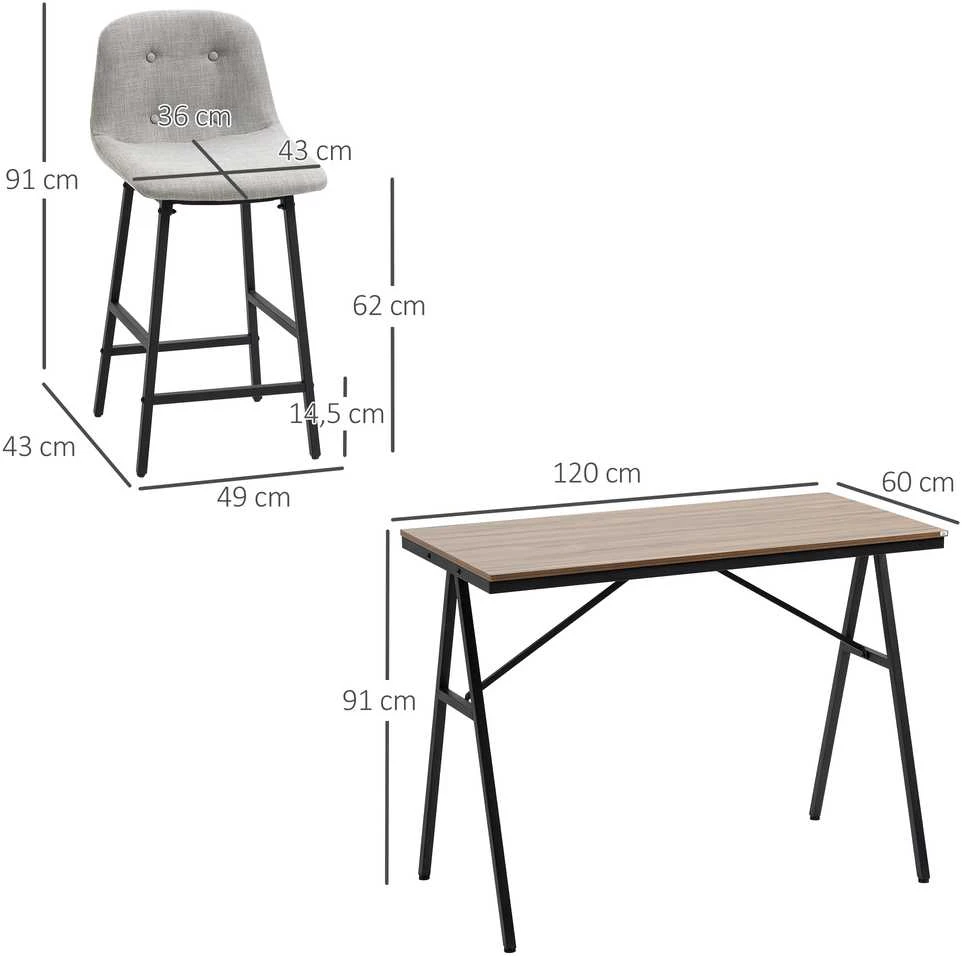 HOMCOM baro stalas su baro kėdžių komplektu, 5 dalių valgomojo komplektas, virtuvinis stalas, bistro stalas su 4 kėdėmis, baro stalo komplektas, metalas, šviesiai ruda, 120 x 60 x 91 cm