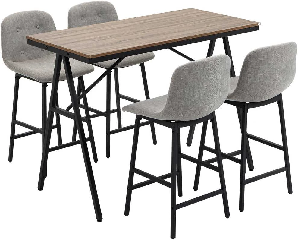 HOMCOM baro stalas su baro kėdžių komplektu, 5 dalių valgomojo komplektas, virtuvinis stalas, bistro stalas su 4 kėdėmis, baro stalo komplektas, metalas, šviesiai ruda, 120 x 60 x 91 cm