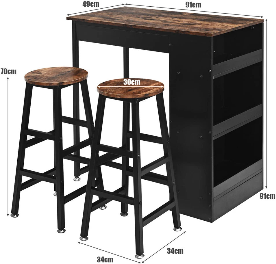 Baro stalo rinkinys 91.5 x 49 x 91.5 cm 3 vnt.