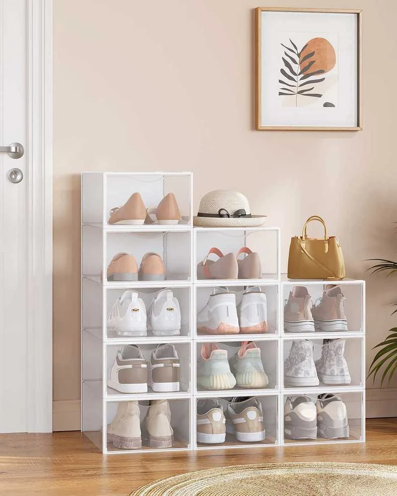 Songmics Batų dėžės 12 vnt. rinkinys su durelėmis 33,2 x 23 x 14,5 cm